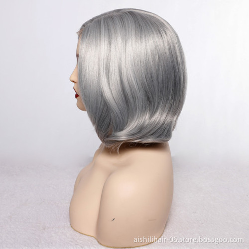 wholesale cheap lace frontal short bob wigs sliver-white natural wave synthetic hair wigs for women